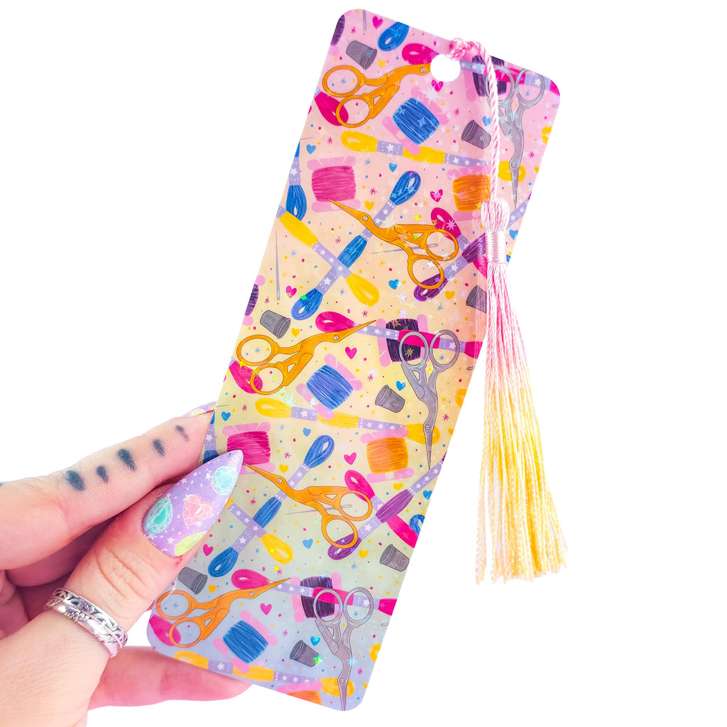 Embroidery Holographic Bookmark - Handmade Sewing & Craft Bookmark, Book Lover Gift