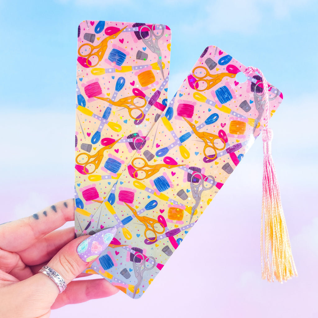 Embroidery Holographic Bookmark - Handmade Sewing & Craft Bookmark, Book Lover Gift