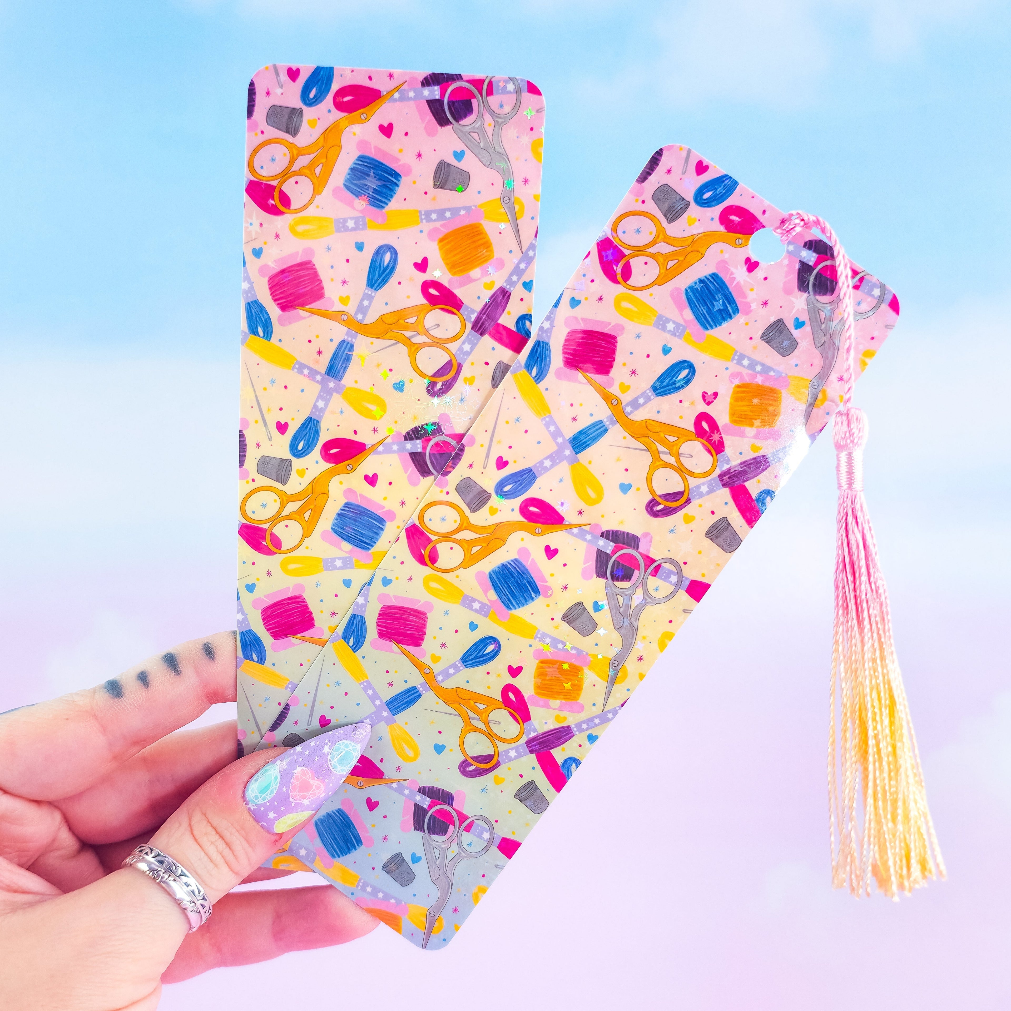 Embroidery Holographic Bookmark - Handmade Sewing & Craft Bookmark, Book Lover Gift