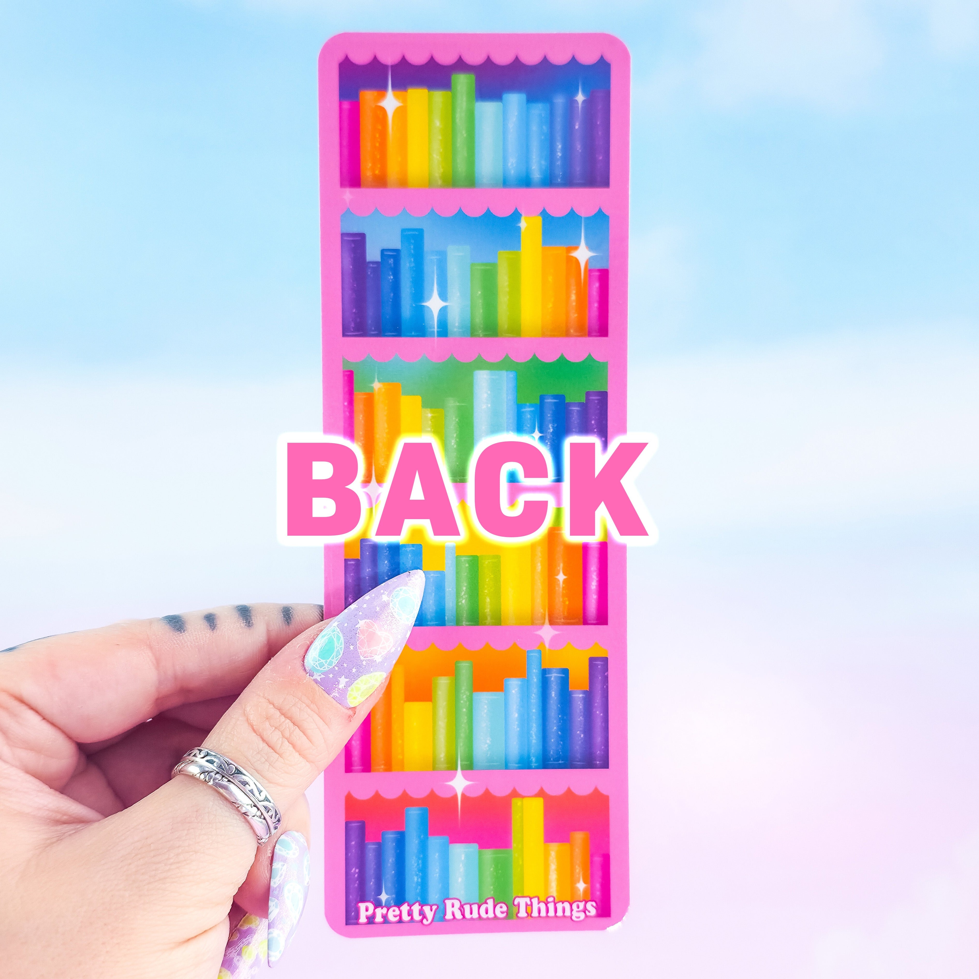 Pink Bookcase Holographic Bookmark - Rainbow Bookshelf Design, Book Lover Gift