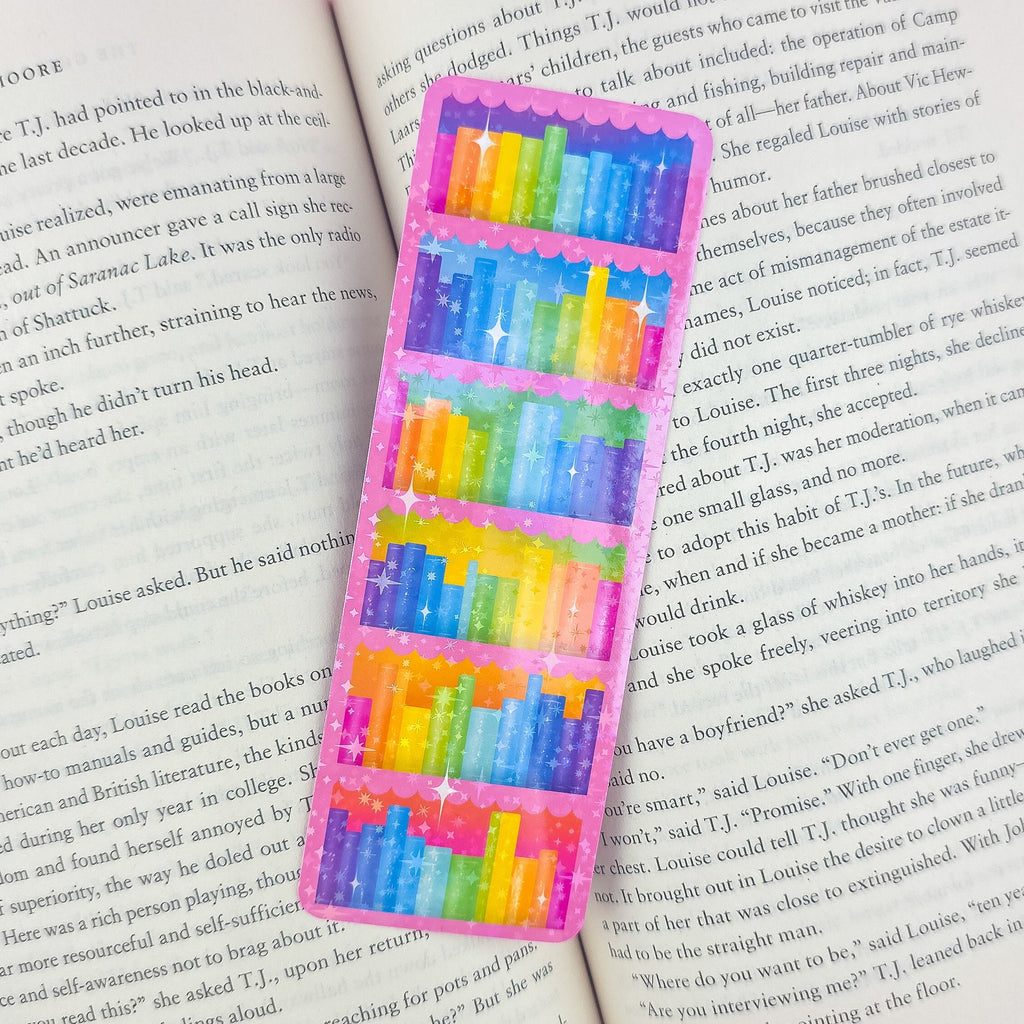 Pink Bookcase Holographic Bookmark - Rainbow Bookshelf Design, Book Lover Gift