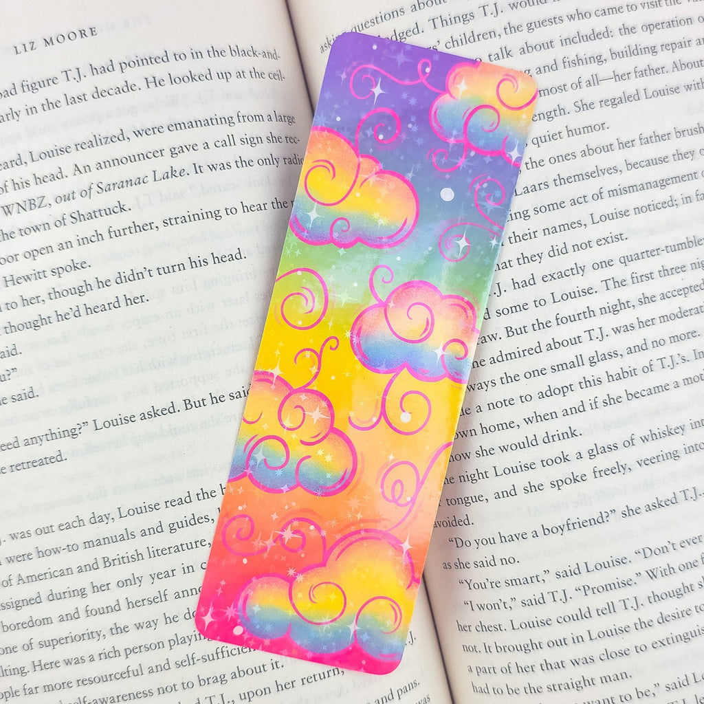 Rainbow Holographic Clouds Bookmark - Cute Colorful Bookmark, Book Lover Gift