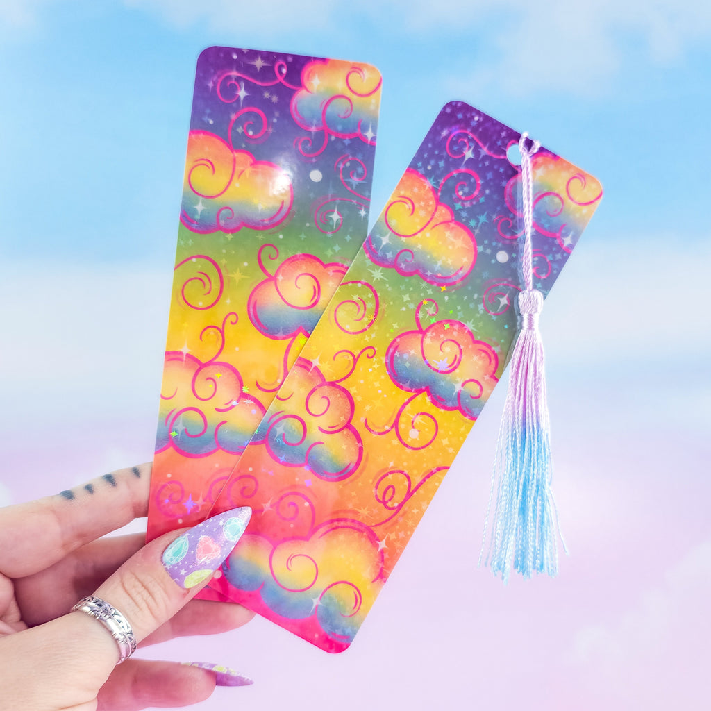 Rainbow Holographic Clouds Bookmark - Cute Colorful Bookmark, Book Lover Gift
